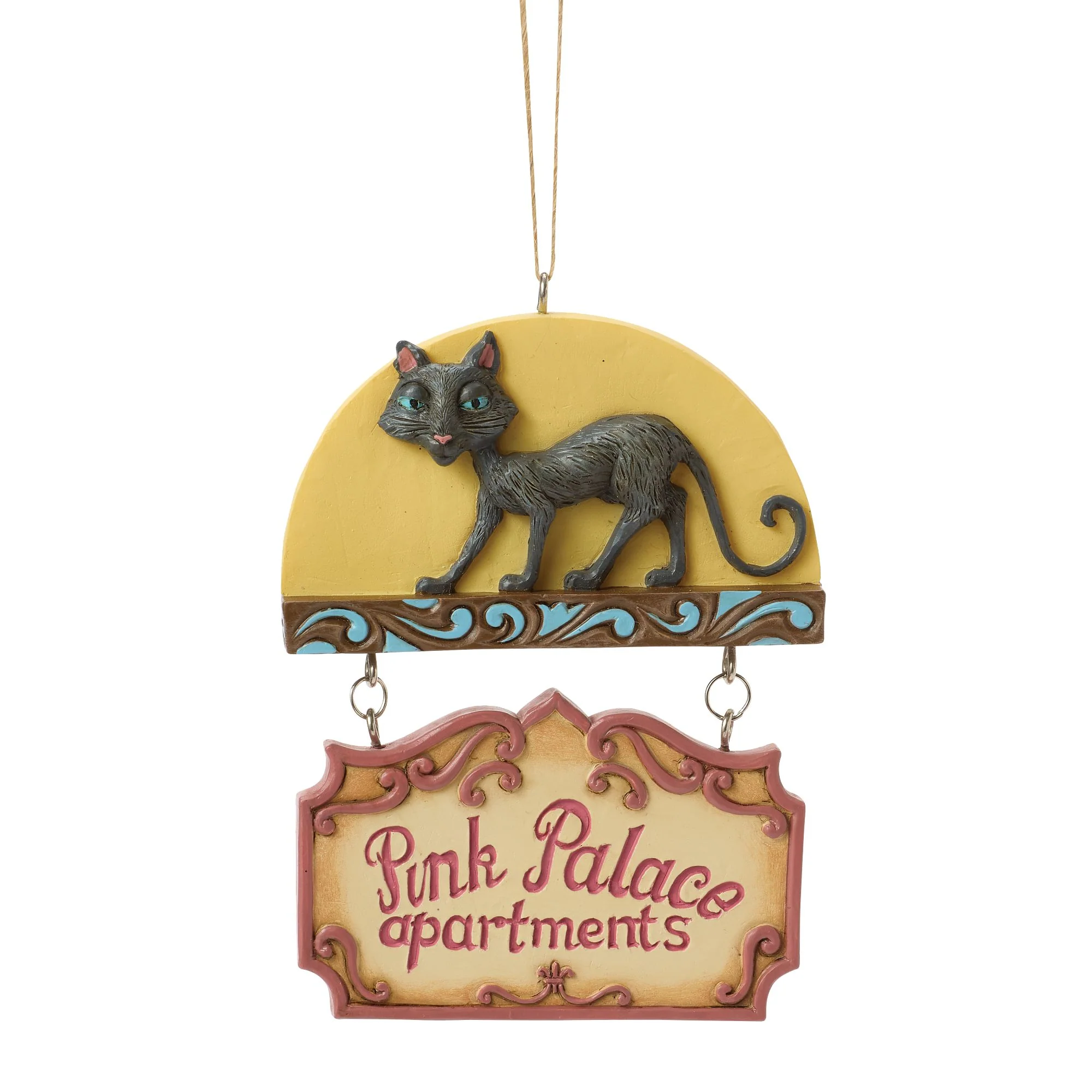 Black Cat Pink Palace Sign Orn